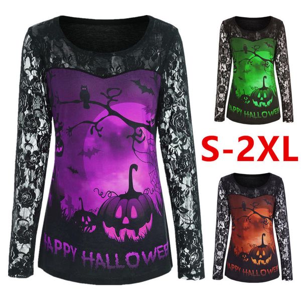 

Halloween Womens Designer Tshirts Printed Long Sleeve Panelled Womens Tops Casual Female Clothing