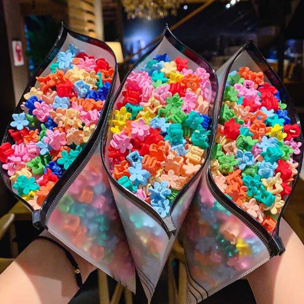 

50pc/bag colorful small hair claw cute hair clip for girls kids plastic flower mini hairpins children accessories headwear, Slivery;white