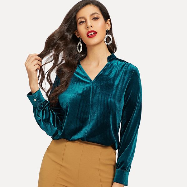 

women's jackets v-neck micro-elastic velvet shirt wild loose retro, Black;brown