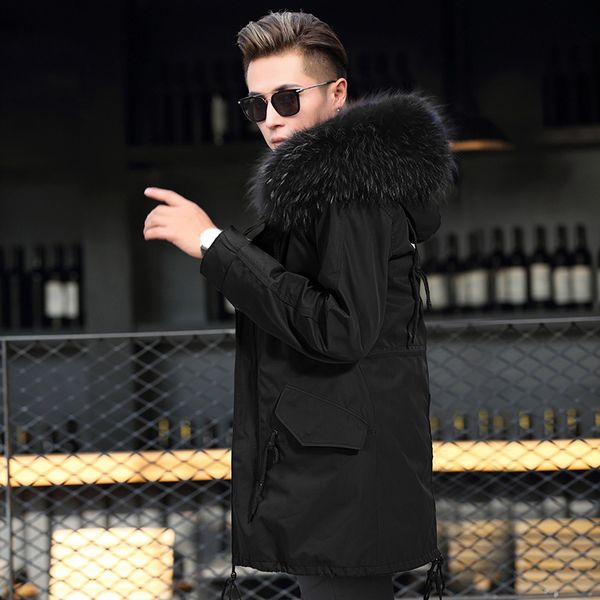 

coat 2020 parka real men jacket natural raccoon fur liner thick warm mens winter parkas clothes manteau homme hiver kj4822, Black