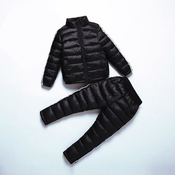 

kids down cotton sportswear clothes set for boys girls winter down-jackets+pants overalls suit new baby snowsuit, Blue;gray