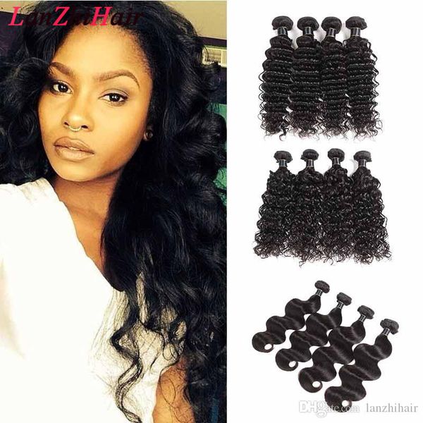 

индийского virgin human deep hair water wave переплетения бразильского малазийский virgin extensions волос вод сыпучей волна дешевые глубока, Black
