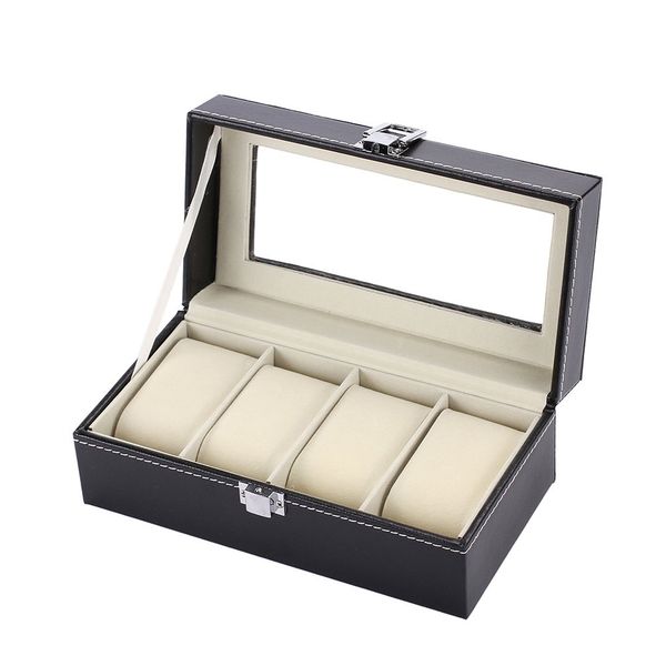 

high class fashionable design watch box soft pu leather watch storage box display slot case case dropshipping, Black