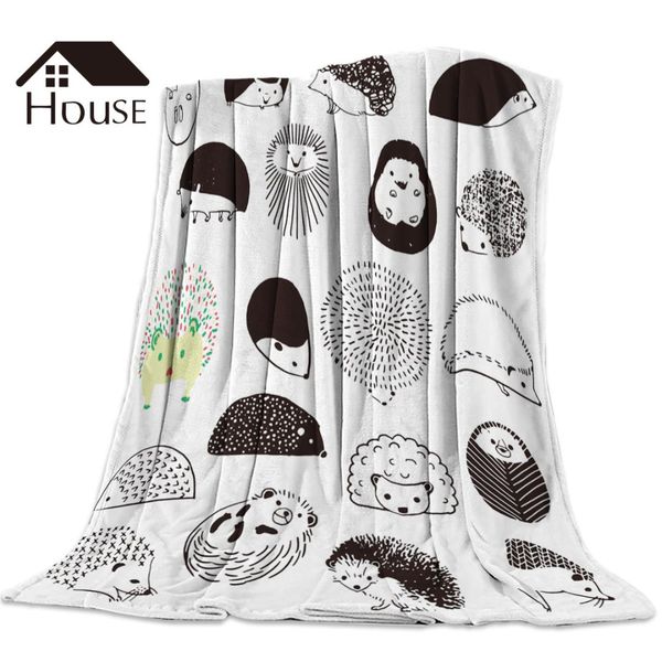 

hand drawn hedgehog cartoon animal blanket funny printed soft boy girl baby coral fleece animal blankets warm sofa bed sheets