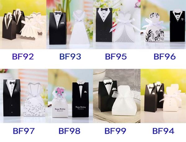 

bridal gift cases groom tuxedo dress gown ribbon wedding favor candy box for wedding party favor 50pcs