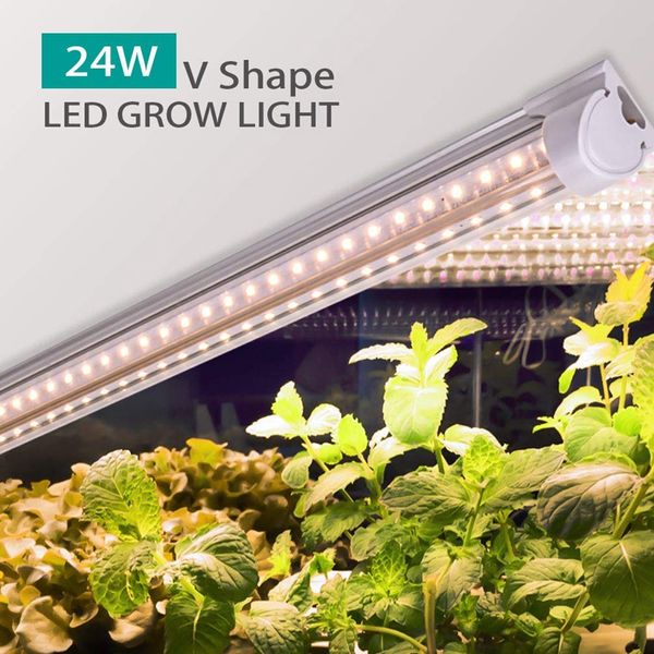 T8 LED Grow Light 2FT, 144W (6 * 24W) Striscia luminosa per coltivazione di piante ad alto rendimento, sostituzione della luce solare a spettro completo con PAR alto per piante da interno