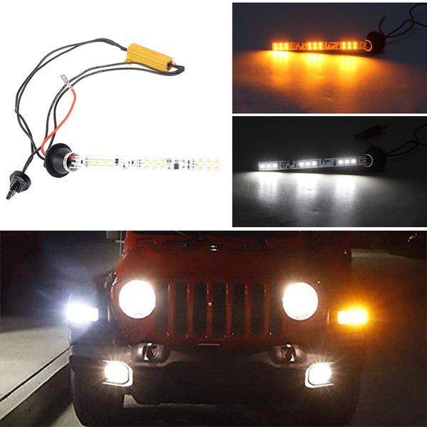 

2pcs dual color switchback led turn signal light bulbs dynamic flash drl parking lamp white/amber for wrangler jl 2018-up