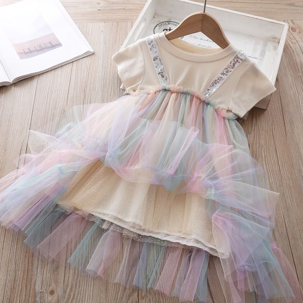 

девушки платье 2020 лето младенца радуга sequined платье, Red;yellow