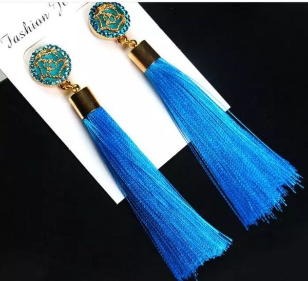 

boho crystal long tassel drop earrings for women ethnic geometric rose flower sign dangle statement earring fashion jewelry in bulk a0068, Silver