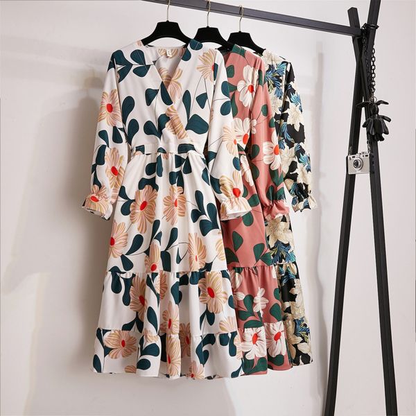 

vintage floral print party dress women elegant ladies office dress 2019 long sleeve autumn winter vestidos kerstjurk, Black;gray