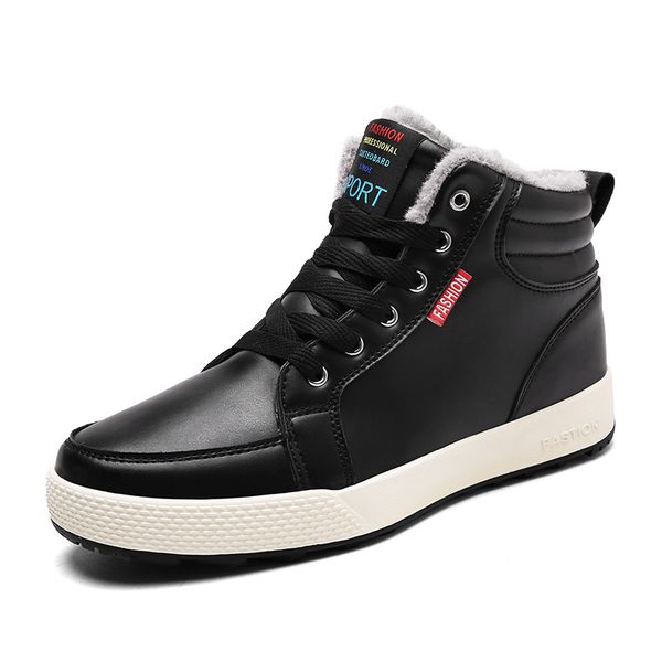 

leather men boots winter with fur 2019 warm snow boots men winter work casual shoes sneakers high rubber ankle 39-48, Black