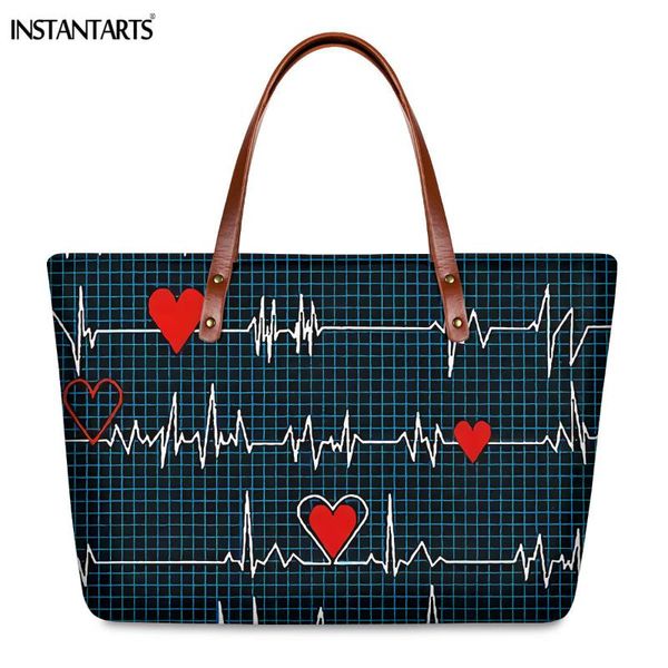 

instantarts red heart rate health print women large shoulder bag tote sac a main female storage handbags handle bags bolsa