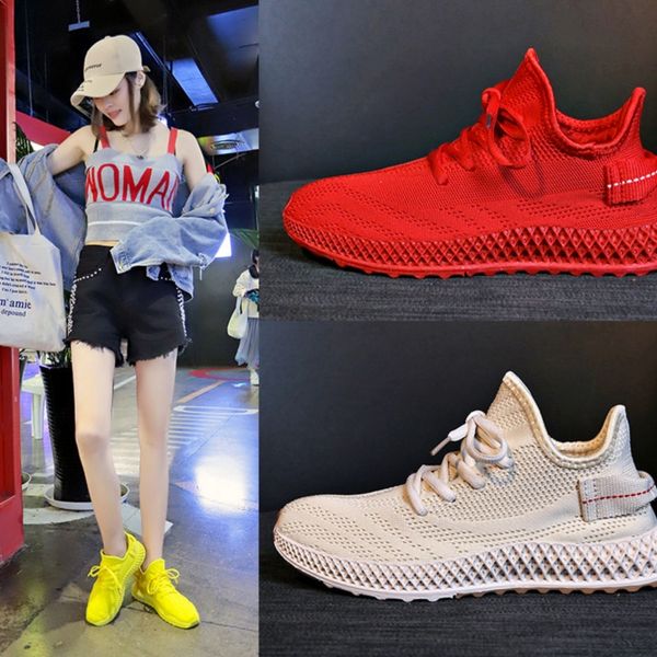 

2020 new women's sneakers flat sports shoes walking running hiking outdoor platform shoes breathable candy color yellow red black beige