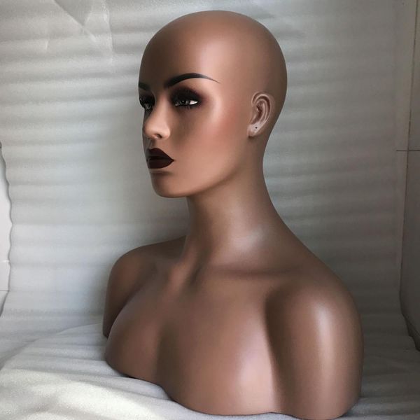 

new makeup dark purple lip fiberglass african american female black mannequin head bust for lace wigs display3418349, White