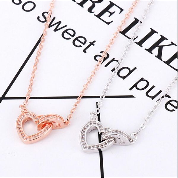 

новый 925 серебряное ожерелье циркон сердце подвеска женщины розовое золото серебро нержавеющая сталь ювелирные изделия подарок, Silver