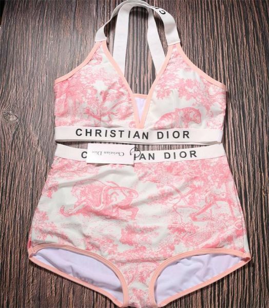 

2 colors fashion sling flower print swimwear bikini for women letter swimsuit bandage bathing one-piece suit s-xl c087, White;black