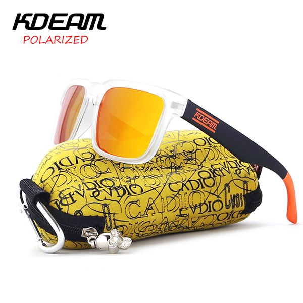 

kdeam sunglasses men polarized square frame sun glasses cool orange design hd lens uv400 outdoor sport goggle with original case, White;black