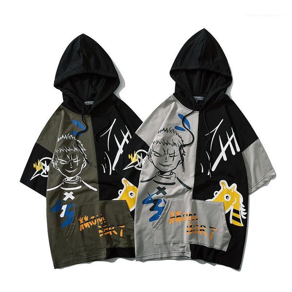 

с капюшоном свободные хлопчатобумажные женские топы с коротким рукавом летние повседневные подростковые пары тройники дизайнерские мужские ф, White;black