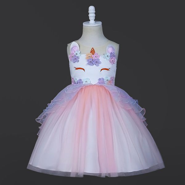 

halloween girl princess lace tutu unicorn dress children's clothes, Red;yellow