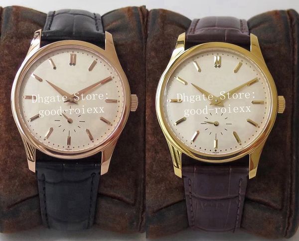 Orta ölçekli 37mm Lüks-Winde El Sarı Rose Gold İzle Mens ST19 Mekanik Hareketi 5196 Eta Saatler Calatrava Deri Kadınlar saatı