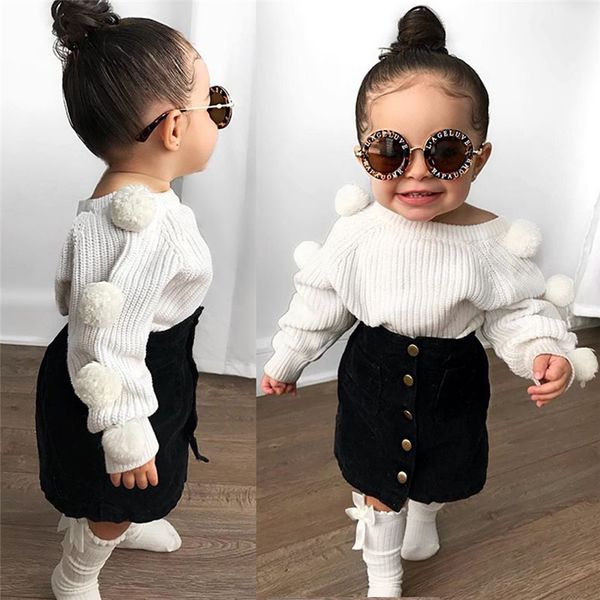 

2019 new autumn baby girl clothes set hairball knit sweater+skirt 2pcs infant clothes newborn baby girl clothing sets 2-6y y200525, White