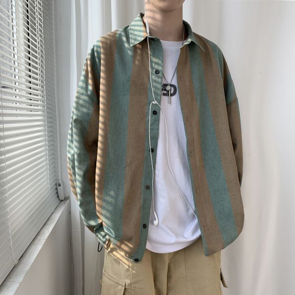 

men's shirt 2019 autumn and winter new wide striped long-sleeved shirt hip hop youth personality fashion men's clothing, White;black