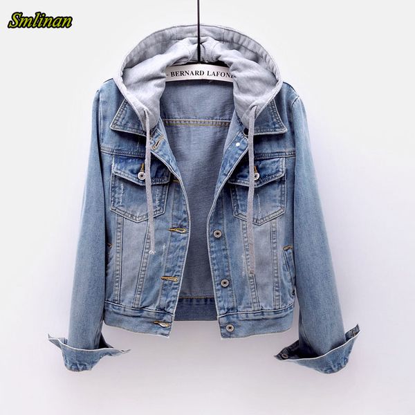 

smlinan spring autumn harajuku streetwear denim jacket women single breasted hooded coat female plus size vintage chaqueta mujer, Black;brown