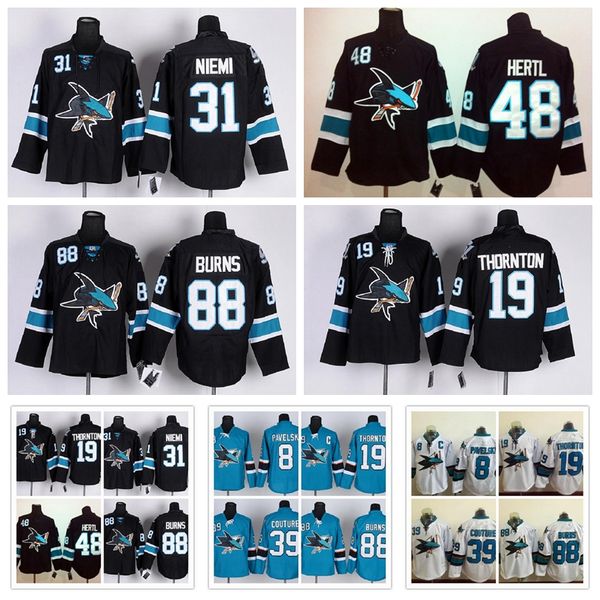 

san jose sharks rbk jersey 88 brent burns erik karlsson evander kane 19 joe thornton 39 logan couture 8 joe pavelski hockey jerseys, Black;red