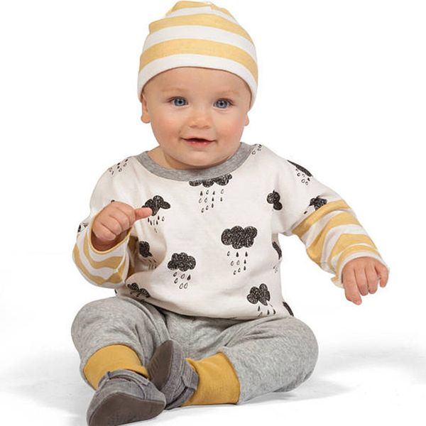 

pudcoco ребенка kid осень весна одежды наборы мальчик девочка 3шт clound дождь печати хлопка топы майка + брюки hat ребенка наряды set, White