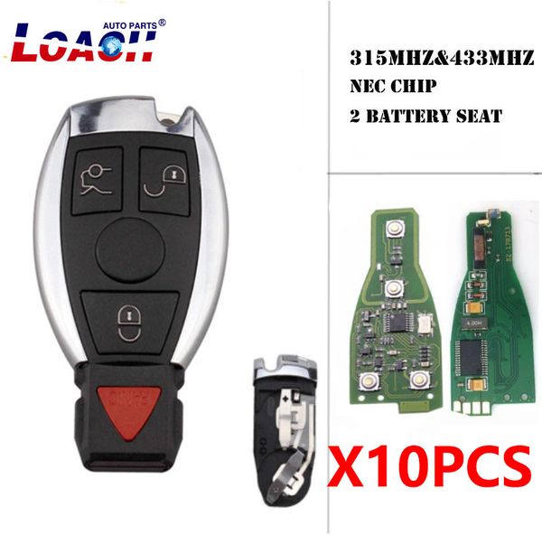 

10pcs/lot 4 buttons remote key 315mhz/433mhz 2 battery for nec for a b c e g r s class cl clk cls gl