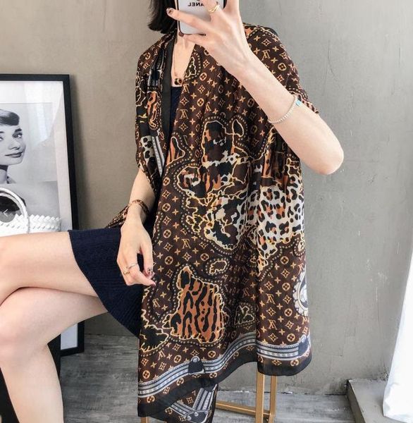 

designer silk long scarf for women brand leopard design scarves shawls pashmina summer large hijab scarfs for ladies 180x90cm t669, Blue;gray