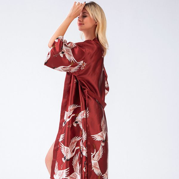 

4 colors rayon long robe women's pajamas bathrobe dressing gowns for women bride bridesmaid wedding robes sleepwear, Black;red
