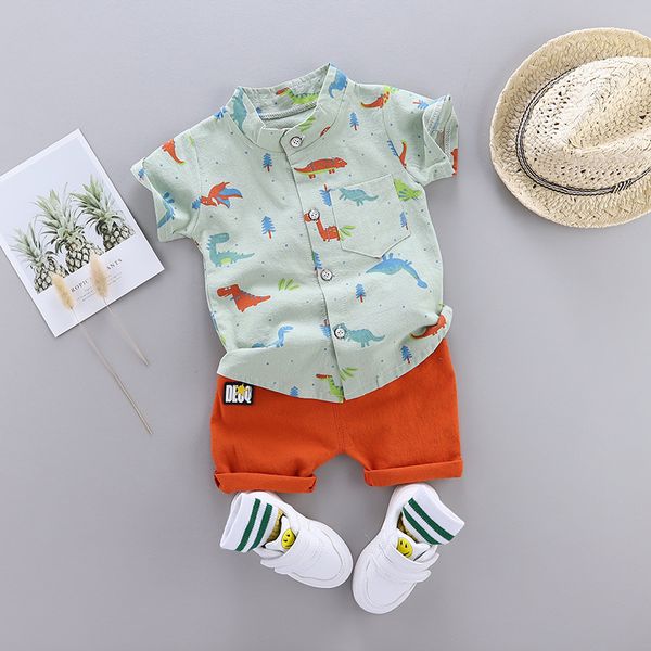 

summer boy одежда мультфильм набор динозавры печати с коротким рукавом рубашки + короткие штаны для 1 2 3 4 лет детские детские малышей маль, White