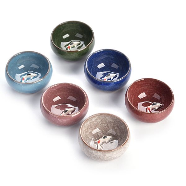 

6pic/set ceramic kung fu tea cups celadon household utensils suit hand-painted sample tea cup bowl carp small tea cups2019 ing