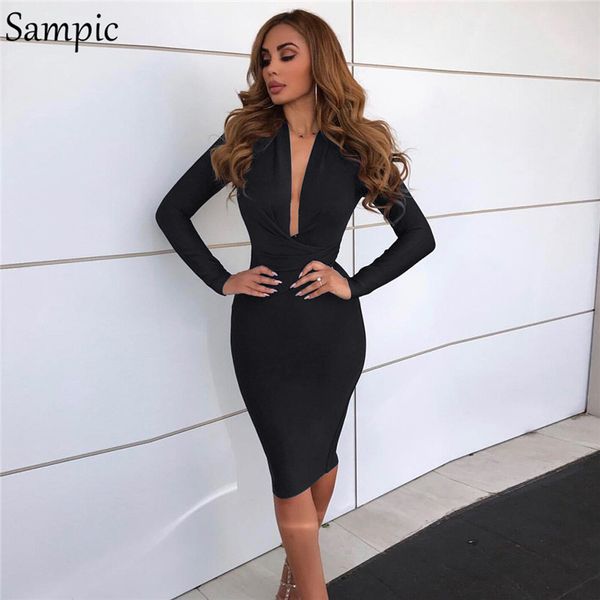 

casual dresses sampic bodycon club party dress red pink black autumn women long sleeve elegant ladies, Black;gray