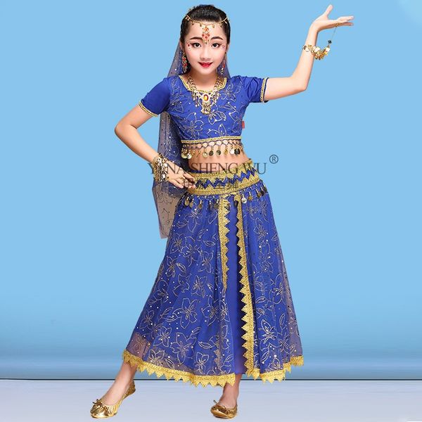 

stage wear 2/3/5/8pcs set children dance clothes girl belly practice costume performance bollywood suit, Black;red