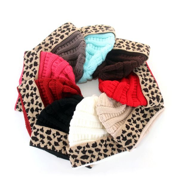 

women leopard patchwork knitted beanies winter women wool hat warm skull beanie crochet ski outdoor cap ljja3525-42, Yellow