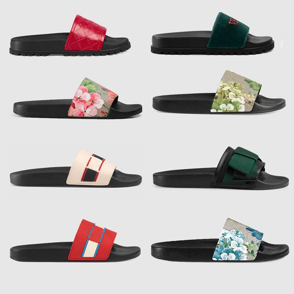 

Men Designer slides slippers women sandal Floral brocade men slipper Gear bottoms Flip Flops women striped Beach causal slipper TOP quality