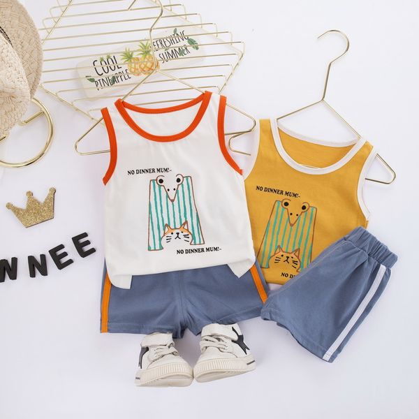 

baby boy clothes sets summer casual sleeveless sport vest + shorts 2pcs outfits suits for baby boy clothing kids costume, White