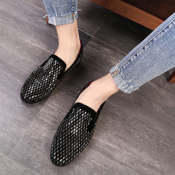 

m-anxiu full shining pvc bricks decoration mens formal dress shoes soft sole slip-on loafers big size party casual shoes 2020 c18, Black