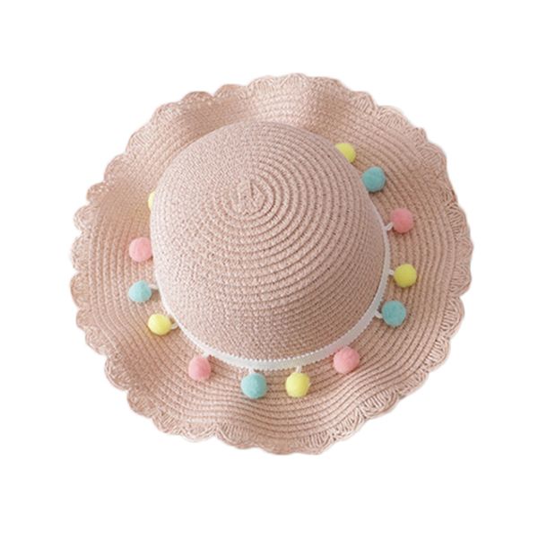 

lovely hat bag set wavy straw hats colored balls cap single shoulder bag for 2-8 years old girls spring summer beach zj55