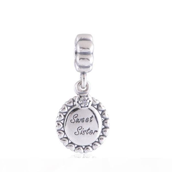 

100% 925 sterling silver sweet sister pendant dangle bead fits european jewelry charm bracelets, Black