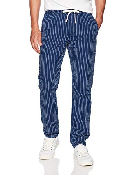 

quality durables co. men's loose-fit stretch striped denim chambray pant, Blue