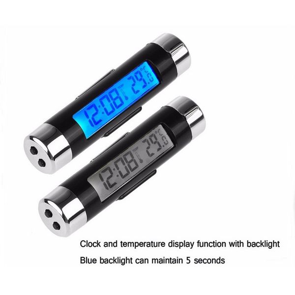 

universal plastic fiber car interior air outlet thermometer electronic clock 2 in 1 led digital display blue backlight 8cm*1.5cm
