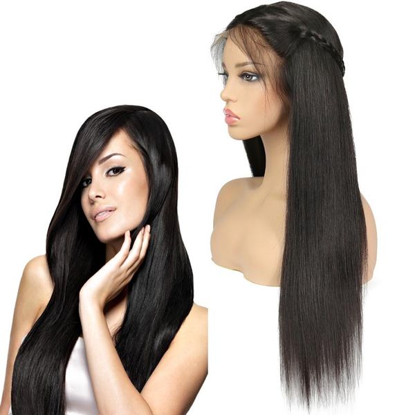 

wholesale virgin hair vendors deep part 13x6 human hair wigs indian straight wave lace front wig, Black;brown