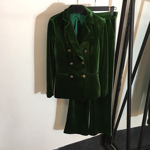 

6.1 high end women double breasted velvet blazer + long pant casual office velvet two piece set, White;black