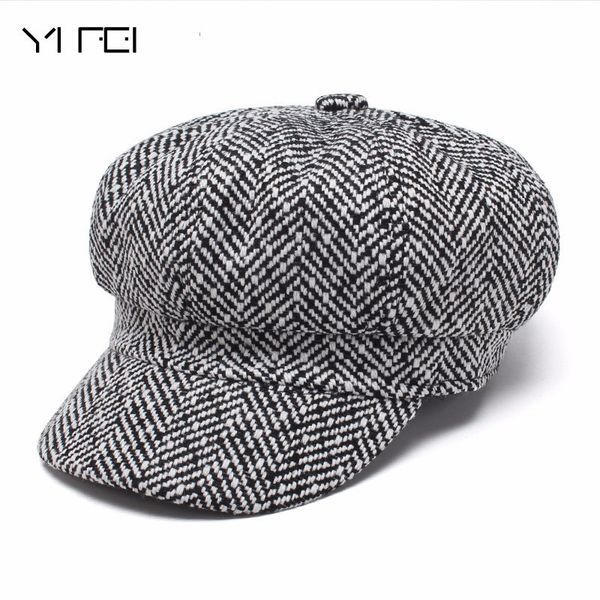 

octagonal cap newsboy hat for women men autumn winter vintage plaid berets hat casual gorras, Blue;gray