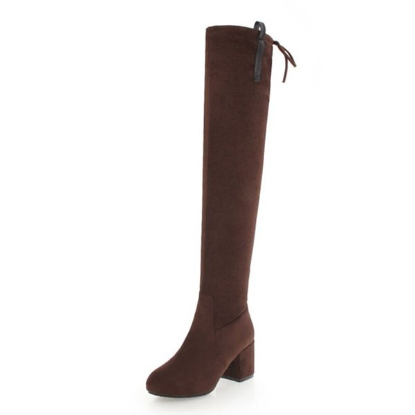 

kalenmos over the knee high boots women high heel slip on flock long boots lady heels black autumn winter plus size 33-46
