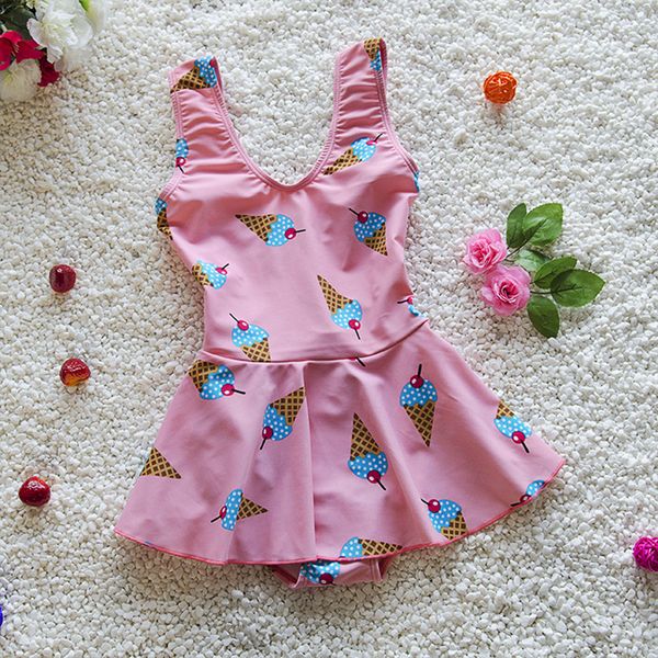 

children girls padded swimsuit summer dress 6-16y printing swimming one piece suit swimwear kids bathing suit beach dress, White;black