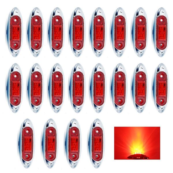

20pcs led 12v 24v red emergency lights 3 side marker lamp clearance fish shape truck van trailer waterproof